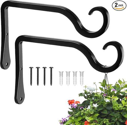 BOLITE Plant Hangers, 6 Inch Hanging Plant Brackets Outdoor Indoor, Wall Hooks for Hummingbird Feeders, Bird Feeders, Planters, Lanterns, Wind Chimes, Home Decor, 2 Pack, Black, Gifts for Women Men