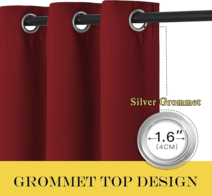 NICETOWN Blackout Window Curtain 90 inch Length - Room Darkening Thermal Insulated Grommet Large Window Treatment Light Blocking for Bedroom/Doorway (Burgundy Red, 1 Panel, W52 x L90)