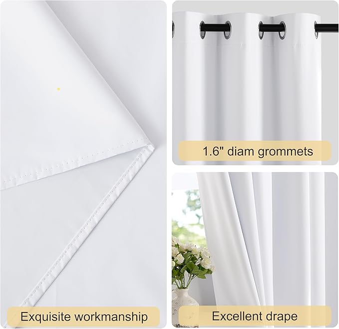 NICETOWN 100% Blackout Long Curtains 102 Inches Length, Privacy Room Darkening Divider Grommet Curtains for Living Room/Bedroom/Glassdoor/Patio, 1 Panel, Pure White, 66W x 102L
