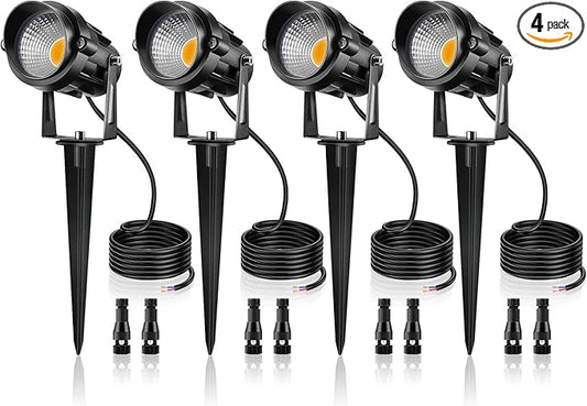 12W Low Voltage LED Landscape Lights - 12V Super Warm White Spotlight Landscape Lighting, IP65 Waterproof Christmas Decorative Lights Outdoor Indoor for Tree Garden Yard Pathway, 4 Pack with Connector