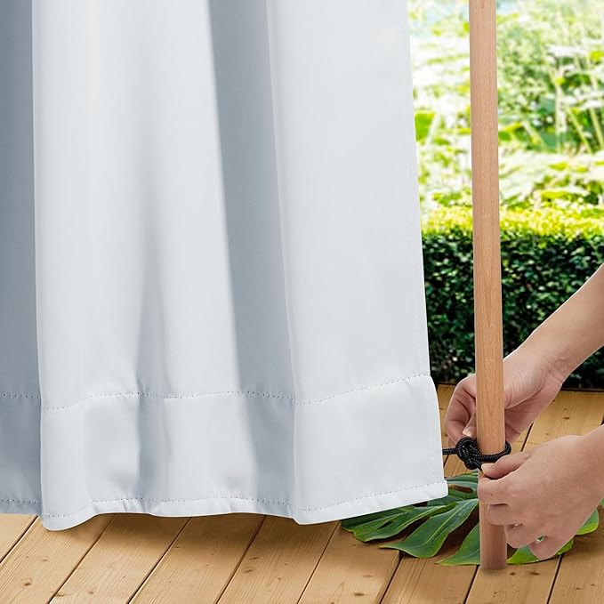 NICETOWN 2 Panels Outdoor Curtains Waterproof for Patio, Thermal Insulated Top & Bottom Grommet & Back Tab Light Blocking Outdoor Drapes, Windproof with Bouns Rope, W52 x L95, Greyish White