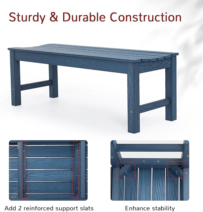 Stoog Outdoor Bench, 2-Person Patio Dining Bench, Waterproof Garden Bench, Never Rot or Fade, for Porch, Garden, Deck, and Entryway, Blue