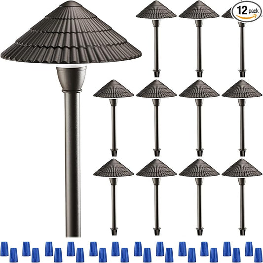 LEONLITE 12-Pack LED Low Voltage Landscape Lights, 3W Cast-Aluminum 12-24V Pathway Light, 4000K Cool White Waterproof Path Lights, ETL Listed Landscape Lighting Wired for Yard Lawn, Bronze