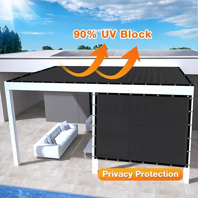 Artpuch Outdoor Pergola Shade Cover 4x14 FT Sun Shade Cloth with Grommets Black 90% UV Protection Canopy Patio Privacy Screen (Customized Available)