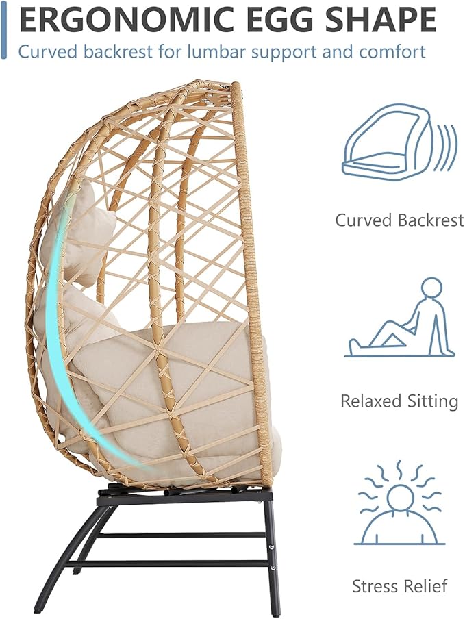 SWITTE Wicker Egg Chair Outdoor, Oversized Patio Lounge Chairs with Cushion for Indoor Living Room, Bedroom, Outside Backyard Balcony-Beige
