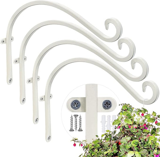 Qiang Ni Bird Feeder Hanger: 12-Inch Wall-Mounted Plant Bracket Outdoor - 4 Pieces White Plant Hooks for Hanging Flower Baskets