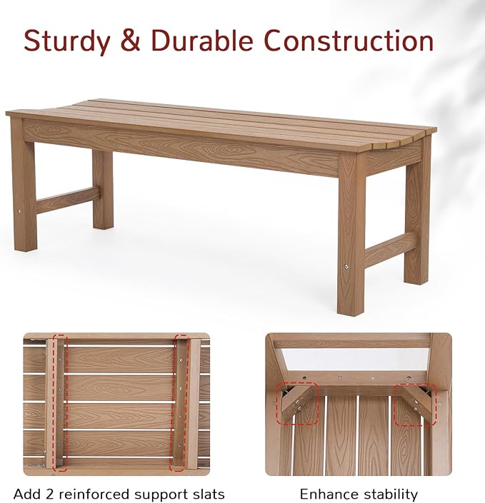 Stoog Outdoor Bench Set of 2, All-Weather HIPS Garden Bench with 800 lbs Weight Capacity, Never Rot or Fade, Teak