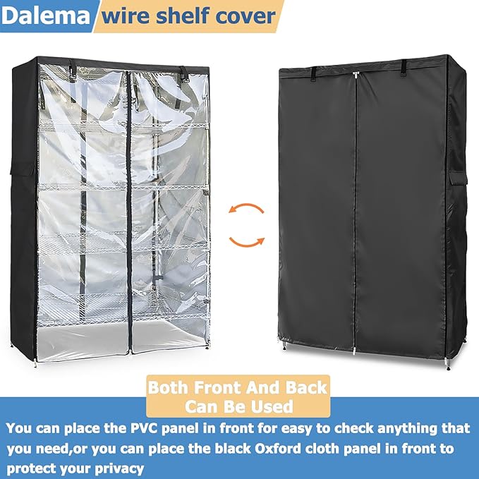 Waterproof Shelf Cover,Outdoor 600D Heavy Duty Dustproof Storage Shelves Cover,24''x14''x72'' Shelf Covers for Wire Shelving with Zippers,Storage Rack Covers with Clear Front