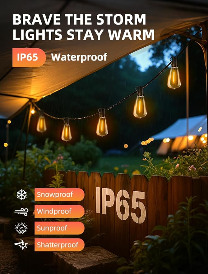 Outdoor Patio String Lights 150ft: ST38 LED Shatterproof Bulbs 3 Modes Button Control - Waterproof Connectable Lights - Wedding Bistro Party Gazebo Backyard Decorative