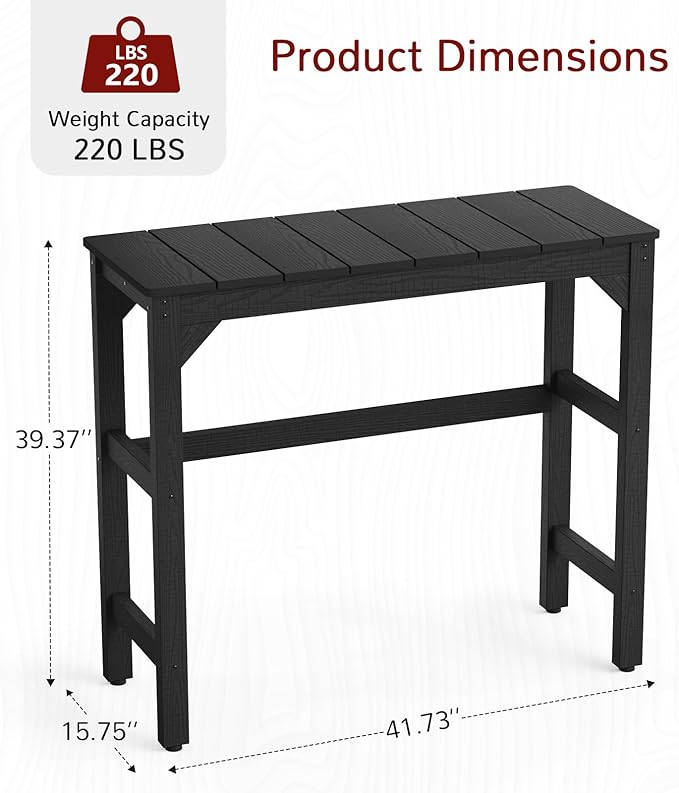 Stoog All-Weather Patio Bar Table, Outdoor Bar Table with Adjustable Feet, Patio Counter Bar Height Tables with Waterproof Top, Never Fade or Rot, for Garden, Balcony, Deck, and Poolside, Black