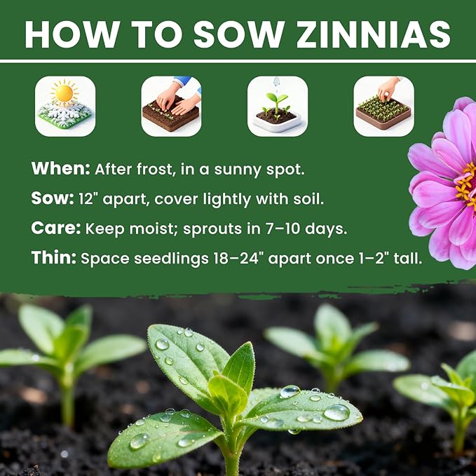 5000+ Zinnia Seeds Flower Seeds for 2026 Planting, 1.5 Oz, 5 Varieties (Pink, Yellow, Orange, White, Purple), 40G Mixed Colors and Large Blooms, Open Pollinated - Bulk (1.5 Ounce Pouch)