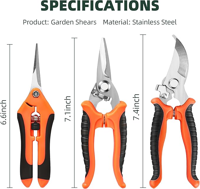 EWPJDK 3 Pack Garden Pruning Shears, Stainless Steel Shears, Gardening Shears, Scissors, Garden Clippers, Pruning Snips, Pruning Shears for Gardening Tools(Orange)