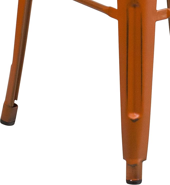 Flash Furniture Kai Commercial Grade 4 Pack 30" High Backless Distressed Orange Metal Indoor-Outdoor Barstool
