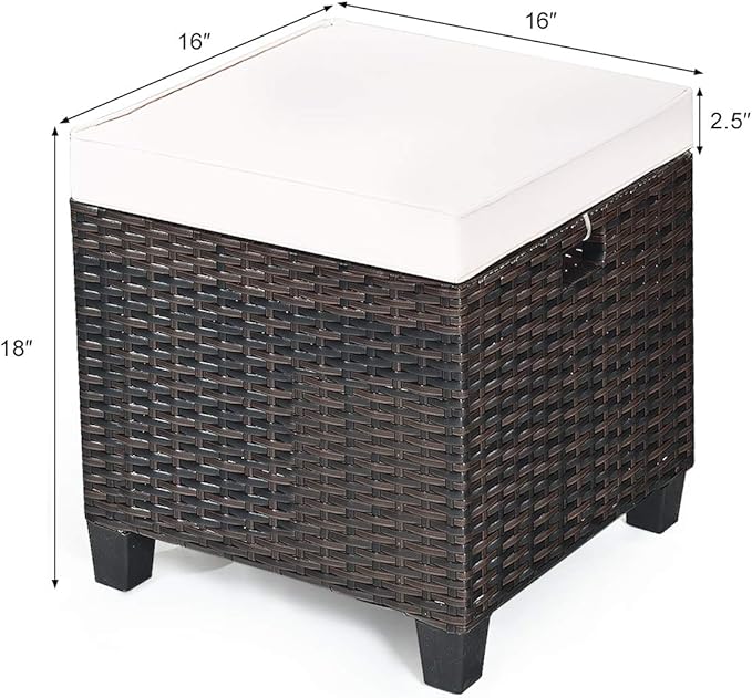 Tangkula 2 Pieces Outdoor Patio Ottoman, All Weather Rattan Wicker Ottoman Seat, Patio Rattan Furniture, Outdoor Footstool Footrest Seat w/Removable Cushions