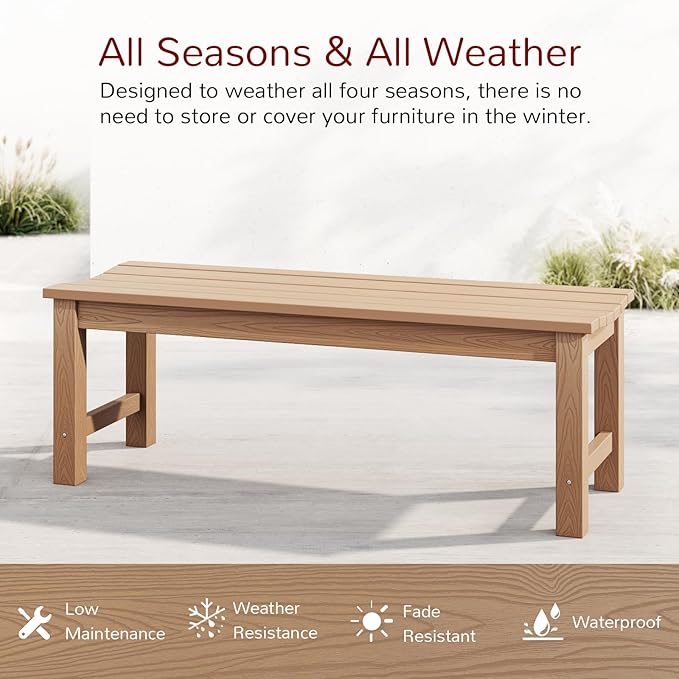 Stoog Outdoor Bench Set of 2, All-Weather HIPS Garden Bench with 800 lbs Weight Capacity, Never Rot or Fade, Teak