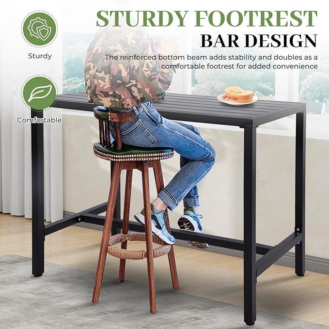 Outdoor Bar Table, Patio Counter Height Bar Table, 47" Rectangle Bar Table for Patio, Garden, Yard, Balcony, Poolside (Black, 47'')