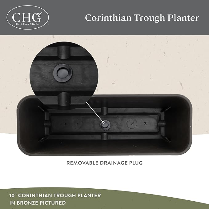 Classic Home and Garden Corinthian Trough Planter, 10", Slate Blue (3 Pack)