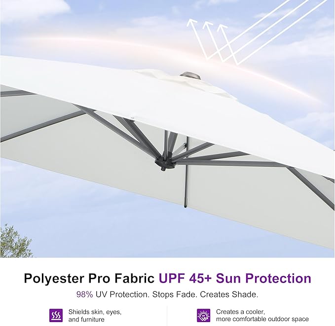 PURPLE LEAF 8 Feet Patio Umbrella Outdoor Cantilever Square Umbrella Aluminum Offset Umbrella with 360-degree Rotation for Garden Deck Pool Patio, White