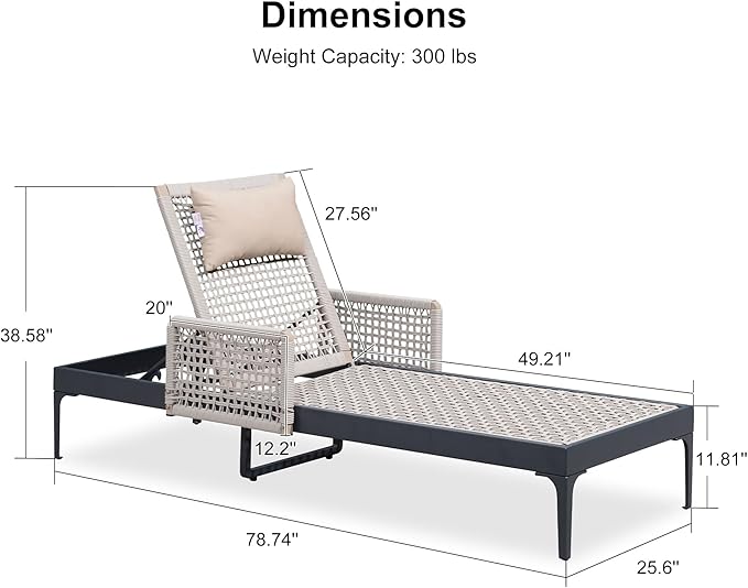 PURPLE LEAF 1 Piece Outdoor Chaise Lounge Rattan Wicker Lounger with Arms Poolside Furniture Adjustable Recliner Patio Lounge Chair for Beach Yard Garden Balcony, Dark Grey