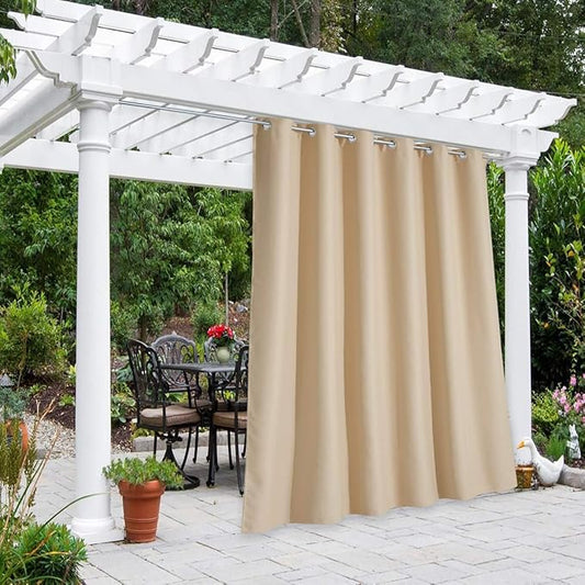 NICETOWN Patio Outdoor Curtain 95 inch Long Waterproof for Exterior Space, Home Fashion Thermal Insulated Silver Grommet Room Darkening Drape for Cabana, 84" W, Biscotti Beige, 1 Panel