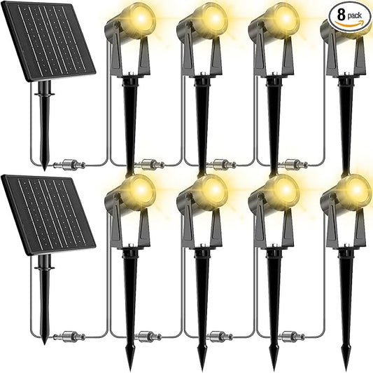ZYAN Solar Landscape Spotlights, Separate Monocrystalline Panels & USB-C Powered 10800mAh Auto On Off Dusk to Dawn, Outdoor IP65 Waterproof, Warm White for Yard Path Patio (100 Lumens × 8 Pack)