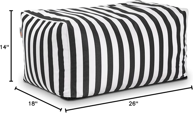 Jaxx Leon Outdoor Bean Bag Ottoman, Black & White Stripes