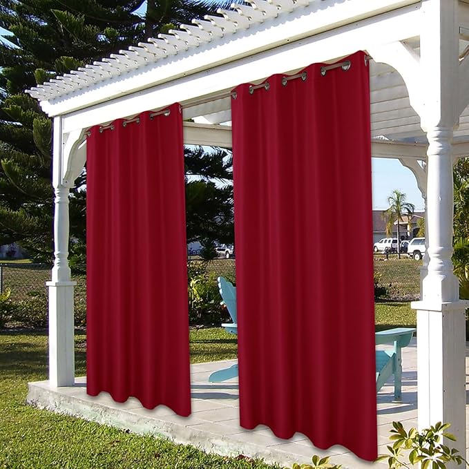BONZER Waterproof Outdoor Curtains for Patio Porch Pergola Cabana Light Filtering Privacy Grommet Indoor Curtain Panels for Bedroom Living Room, 1 Panel, 54W x 120L inch, Red