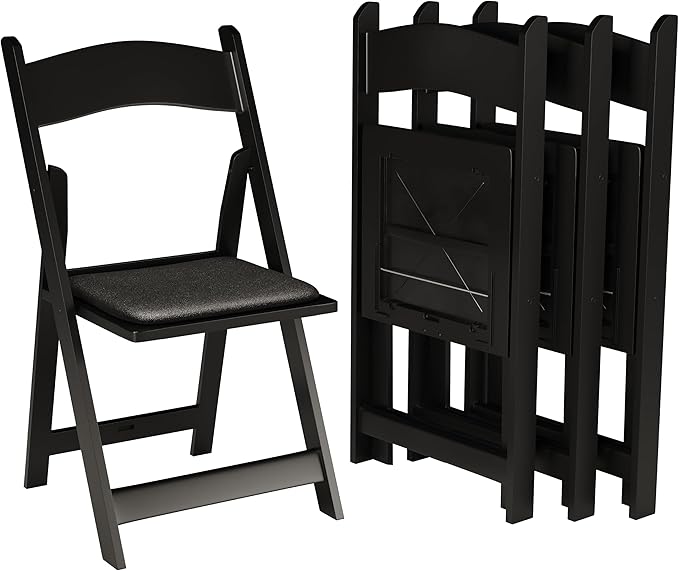 SIMPLEX 8 Black Resin Stackable Folding Chair - Comfortable Black Foldable Chair - Folding Chairs with Padded Seats - Indoor/Outdoor Folding Chairs for Events - Lightweight Foldable Chairs (8 Pack)