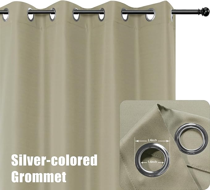 BONZER Extra Wide Waterproof Outdoor Curtains for Patio Heavy Privacy Light Filtering Grommet Outside Curtains for Porch, Pergola, Gazebo, 1 Panel, 150W x 95L inch, Taupe
