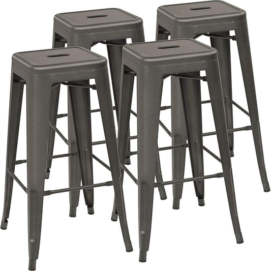 Devoko Metal Bar Stools 30" Indoor Outdoor Stackable Barstools Modern Style Industrial Vintage Counter Bar Stools Set of 4 (30 inch, Gun)