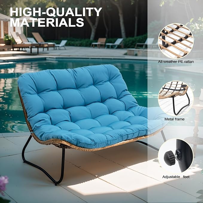 Crestlive Products Outdoor Loveseat 2PCS, Patio Conversation Set, All-Weather Boho Rattan Patio Furniture with Soft Cushion for Balcony, Poolside, Backyard (Without Table)