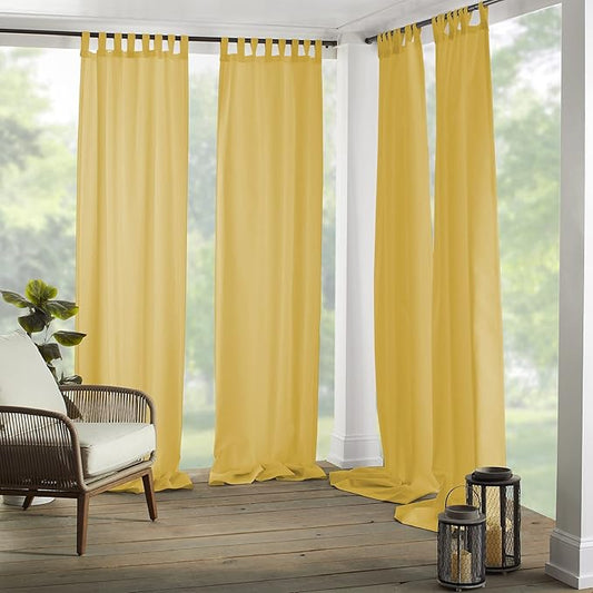 Elrene Home Fashions Matine Weatherproof Tab-Top Indoor/Outdoor Solid Color Curtain Panel for Porch, Pergola, Patio, Deck, 52”W x 95”L, Yellow