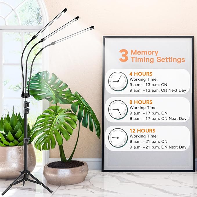 GHodec Grow Light with Stand, 60 LED 5500K Full Spectrum Floor Plant Light for Indoor Plants Growing,5 Dimmable Levels & Auto On/Off Timer,Tripod Stand Plant Lamp Height Adjustable