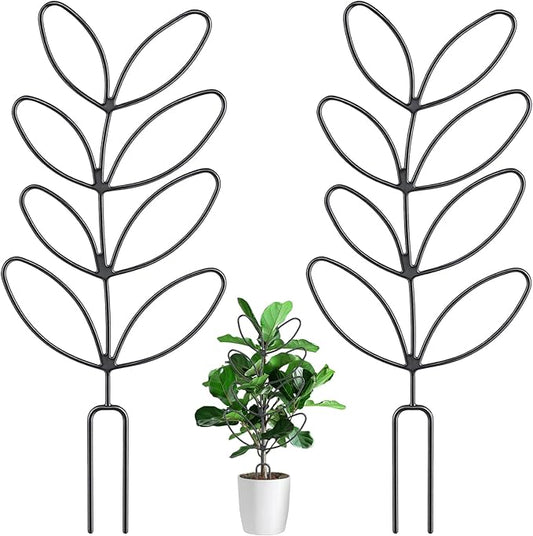 2 Pcs Plant Trellis Indoor, Plant Support for Climbing, 12 Inch Small Plant Stakes for Indoor Plants, Trellis for Climbing Plants Garden Potted (Leaf Shape Black)