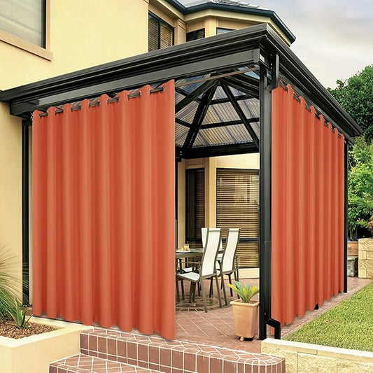 BONZER Outdoor Waterproof Curtains for Patio Extra Wide Grommet Light Filtering Outside Curtains for Gazebo, Porch, Pergola, Pavilion, 1 Panel, 150W x 95L inch, Mecca Orange