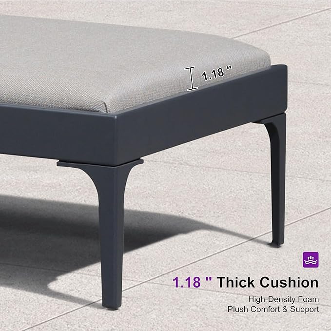 PURPLE LEAF 1 Piece Outdoor Chaise Lounge Aluminum Adjustable Patio Lounger Chair with Cushion Reclining Beach Daybed for Poolside Balcony Deck Backyard, Dark Grey