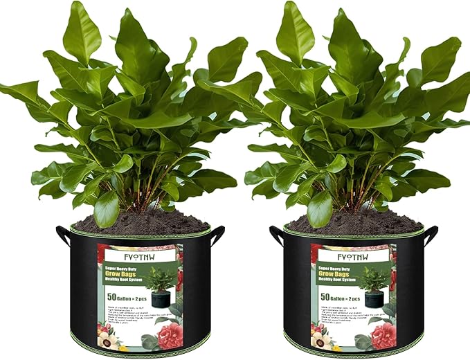 2-Pack 50 Gallon Plant Grow Bags, Thickened Nonwoven Fabric Pots with Handles,Sturdy Garden Planters Aeration Gardening Container to for Plants, Vegetables, and Flowers