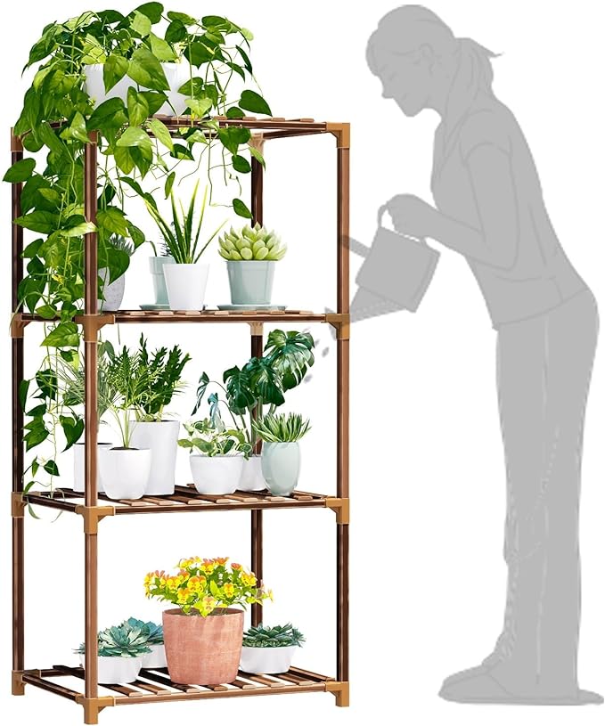New England 4-Tier Wooden Plant Stand for Indoor/Outdoor Use, Perfect for Living Room, Patio, or Balcony - Supports Multiple Plants, Ideal Gift for Plant Lovers