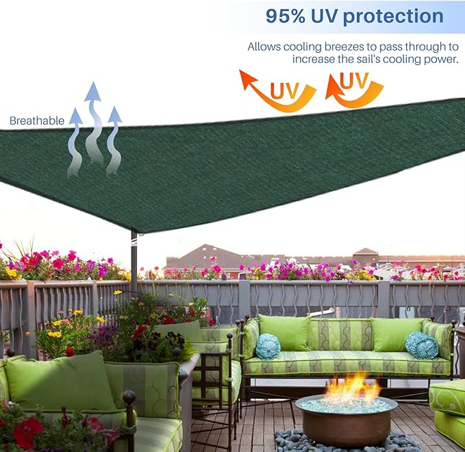 E&K Sunrise 6' x 6' x 6' Sun Shade Sail Triangle Canopy Shade Cover UV Block for Patio Backyard Garden Outdoor (Green)