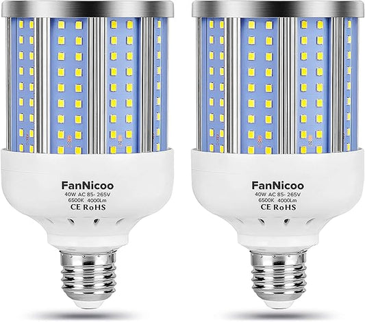 2 Pack 280W Equivalent LED Corn Light Bulb, 4000 Lumen 6500K Cool White Daylight 40W LED Corn Lamp,E26/E27 Medium Base,for Indoor Outdoor Warehouse Garage Basement Backyard Factory Barn and Many Area