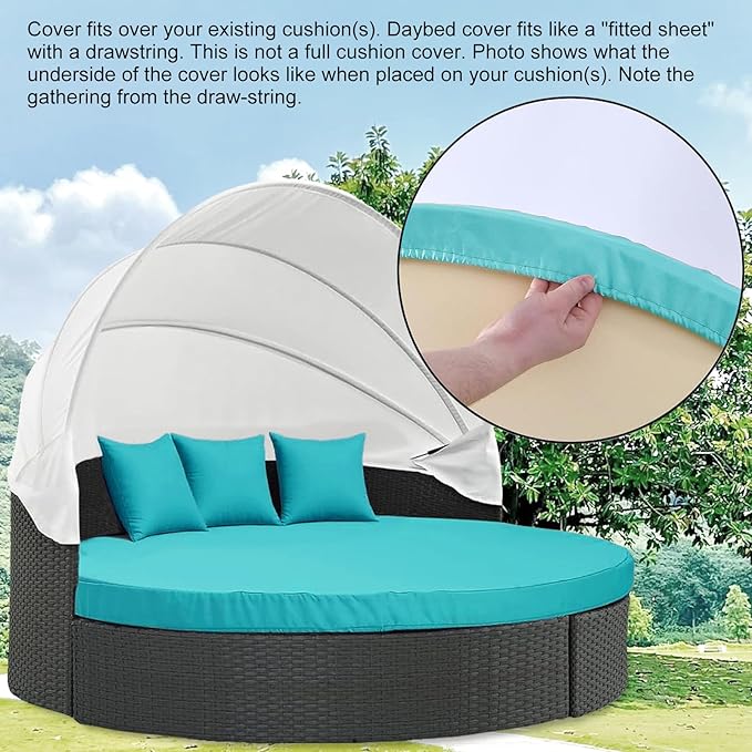 MICTONY Outdoor Daybed Cushion Cover, 66" Replacement Daybed with Elastic Band, Sun Bed Round Cushion ONLY (Daybed NOT Included), Peacock Blue