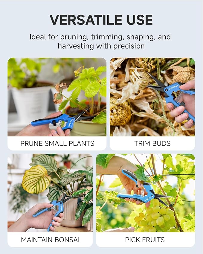 Fondwell 6.5" Trimming Scissors Garden Snips: Small Pruning Shears with Non-Stick Sharp Blade - Ideal for Precise Cutting and Shaping