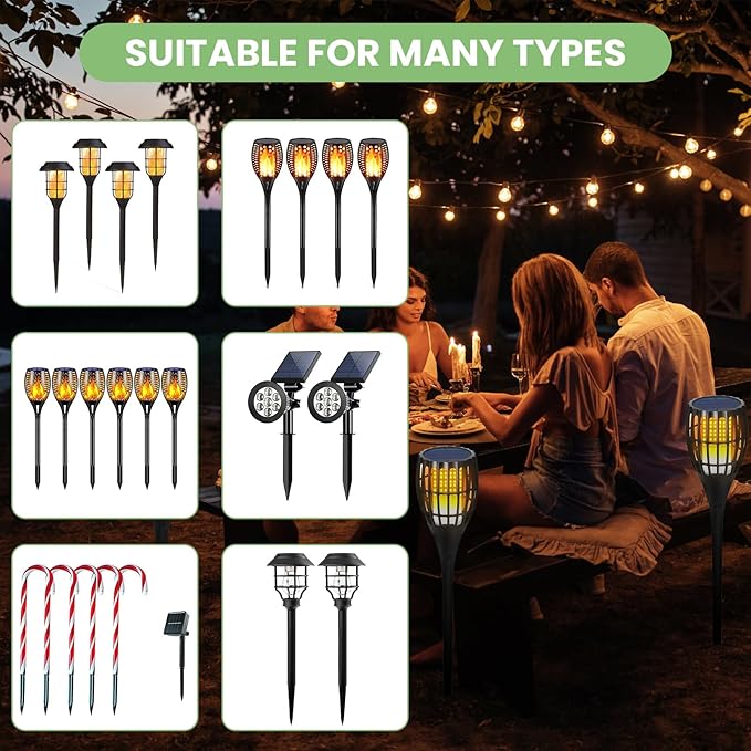 8 Sets Flame Lamp Extension Kit for Solar Torches, Ground Stakes and Joint Connectors to Elevate Outdoor Lighting, Black Adapters for Garden, Backyard & Landscape Decor