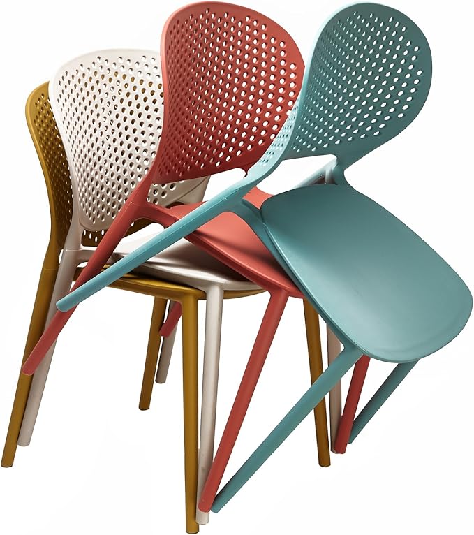 2xhome Set of 4 Patio Dining Chairs | Modern Stackable Outdoor Pool Side Chair | Weather Resistant Plastic for Yard, Porch, Balcony, Kitchen, Yellow
