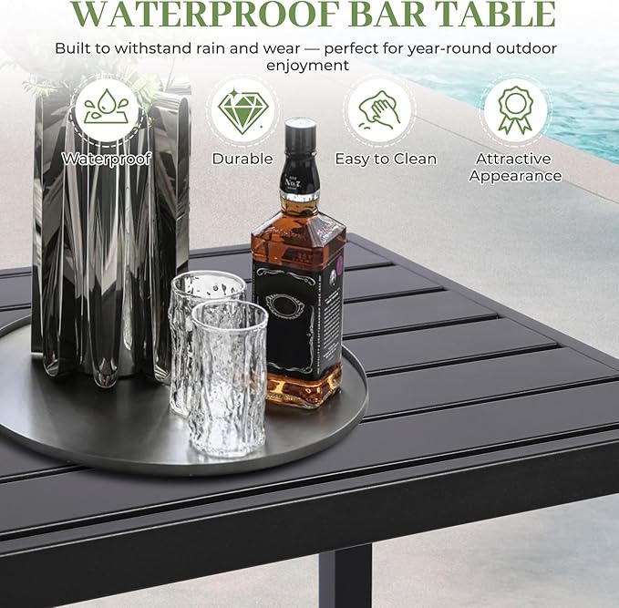 Outdoor Bar Table, Patio Counter Height Bar Table, 47" Rectangle Bar Table for Patio, Garden, Yard, Balcony, Poolside (Black, 47'')