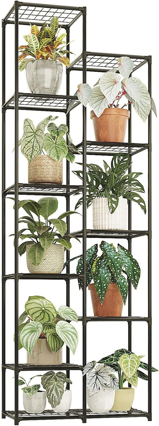 Bamworld Plant Stand Indoor Outdoor 11 Tire Tall Large Metal Plant Shelf Multi Tier Flower Stands Garden Shelves Wooden Plant Display Holder Rack for Living Room Corner
