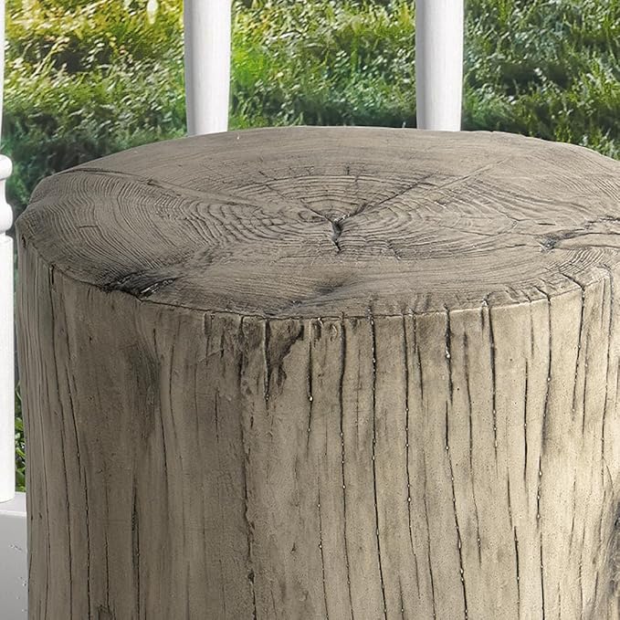 SUNBURY Outdoor Side Table Set of 2, Tree Stump Side Table Grey Colored Faux Wood, End Table Wood Stump Stool, Ottoman or Plant Stand, Deck or Garden