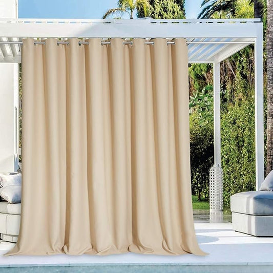 NICETOWN Outdoor Curtain Waterproof for Patio 95" Extra Long, Grommet Top Room Darkening Thermal Insulated 120" Extra Wide Protect You from Sun & Rain for Balcony/Porch, Biscotti Beige, 1 Panel