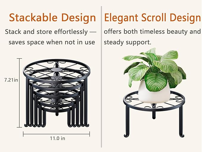 5 Pack Metal Plant Stand Heavy Duty Metal Plant Shelf for Multiple Plants Anti-Rust Iron Flower Pot Stand Holder for Home Garden