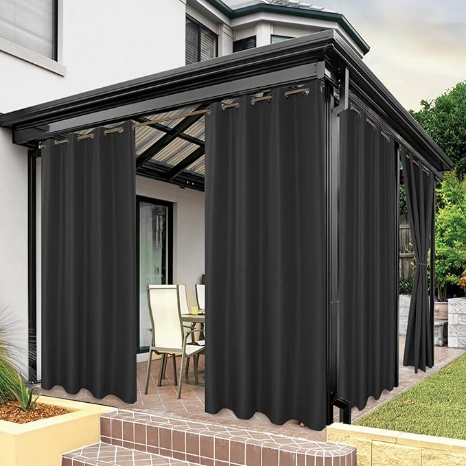 BONZER Outdoor Curtains for Patio Waterproof Thick Privacy Grommet Light Filtering Outside Curtains for Porch Pergola Gazebo Deck, 1 Panel, 54W x 120L inch, Charcoal